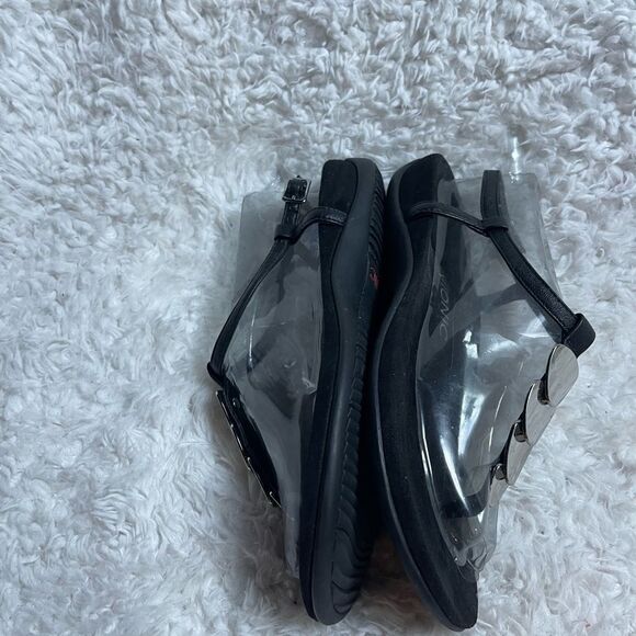 VIONIC Miami Leather Black Thong Sandals Silver tone accent Orthaheel SZ9 - Picture 7 of 10